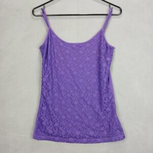 GNW Camisole Top Women Small Purple Stretch Floral Lace Layering Spaghetti Strap